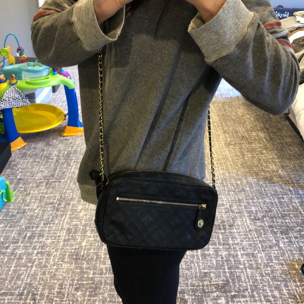 Coach Black Quilted Crossbody Bag with Gold Chain